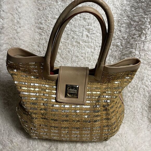 Kate Spade Jute and sequins Tan & Gold shoulder bag leather beige straps & trim - Picture 6 of 16